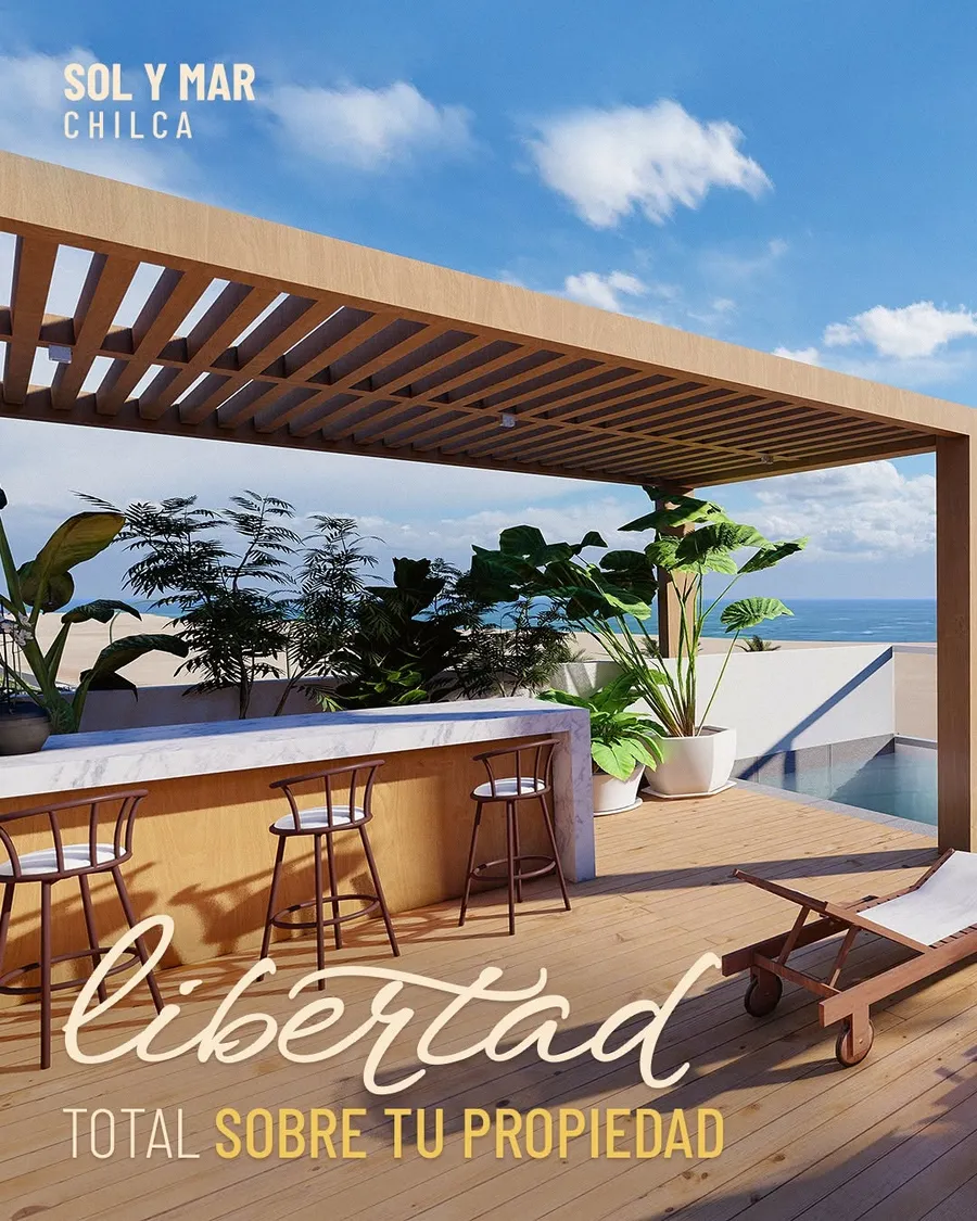 Flyer de Sol y Mar de Chilca: libertad total sobre tu propiedad, terraza con vista al mar